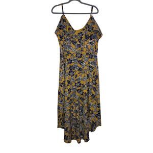 💥IZ Byer yellow blue floral boho cold shoulder midi dress size XXL